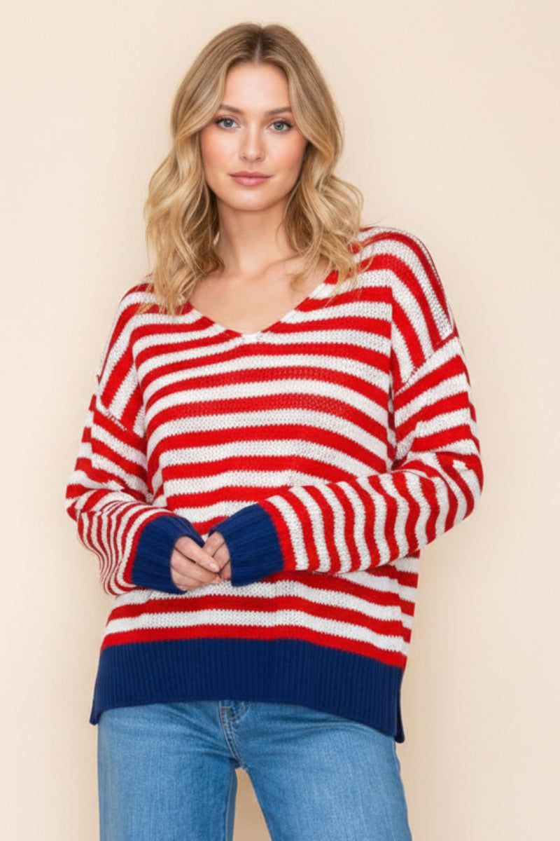 LONG SLEEVE STRIPED KNIT SWEATR