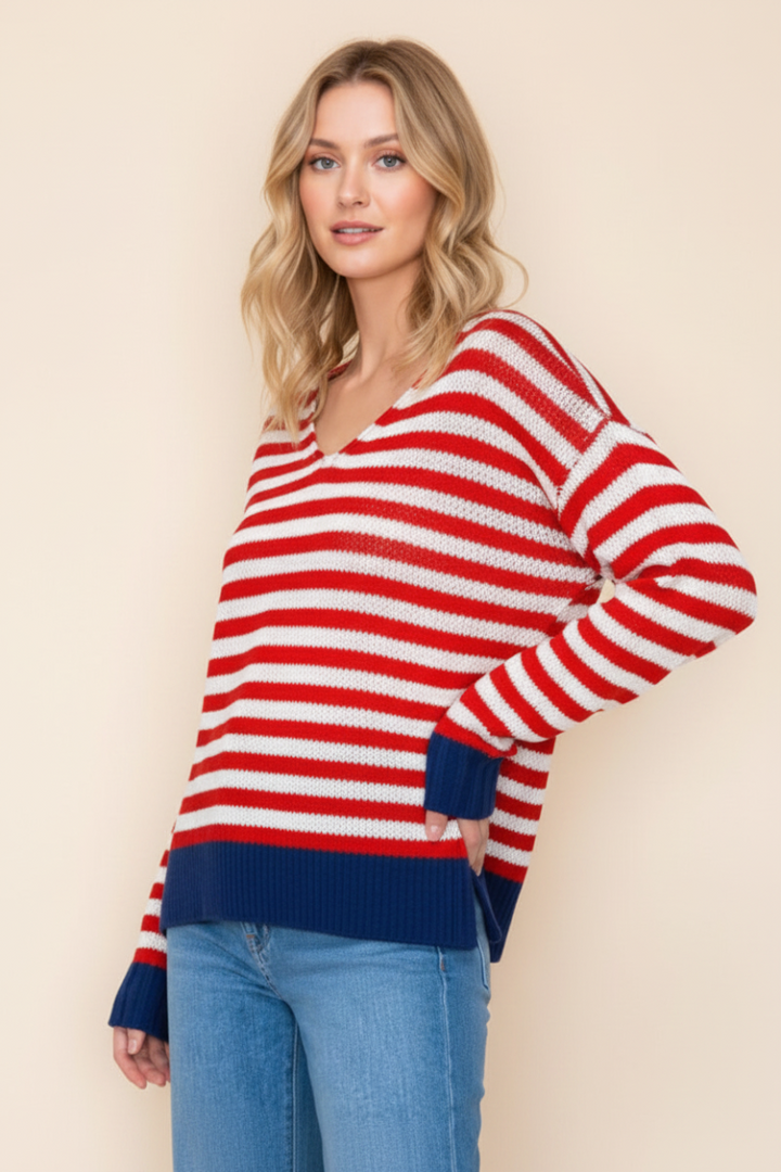 LONG SLEEVE STRIPED KNIT SWEATR