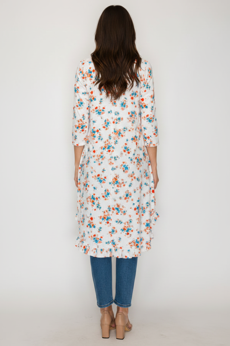 3/4 SLEEVES HIGH LOW TUNIC TOP-SHB5789-PRT