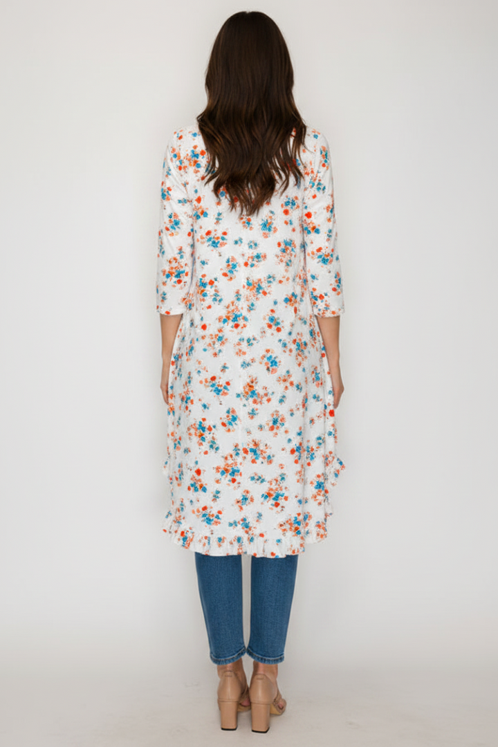 3/4 SLEEVES HIGH LOW TUNIC TOP-SHB5789-PRT