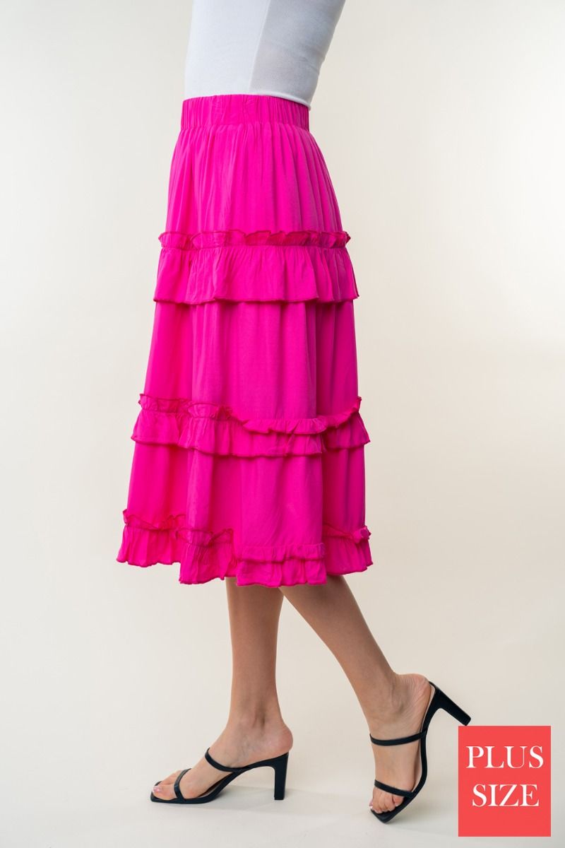 HIGH WAISTED SOLID PLUS SIZE WOVEN SKIRT