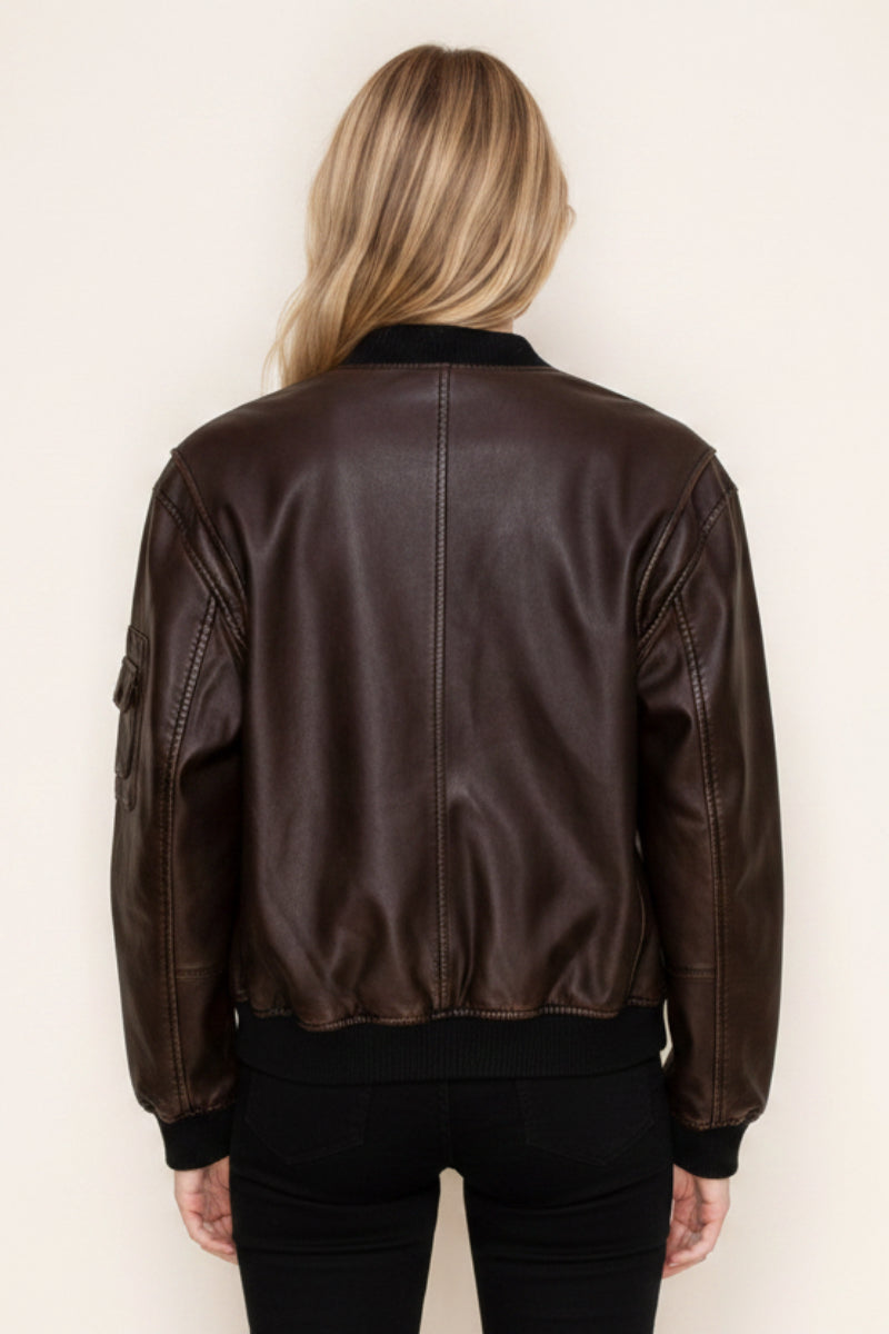 LONG SLEEVE SOLID LEATHER JACKET WITH ZIP-UP-WBT11140XL