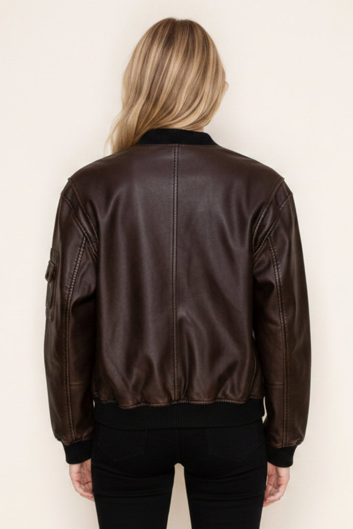 LONG SLEEVE SOLID LEATHER JACKET WITH ZIP-UP-WBT11140XL