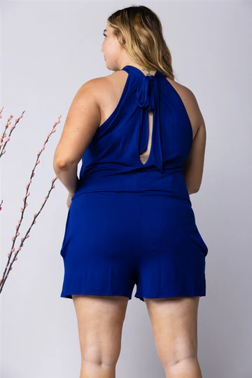 MAGENTA HALTER NECK SIDE POCKETS PLUS SIZE ROMPER-SP1013SX