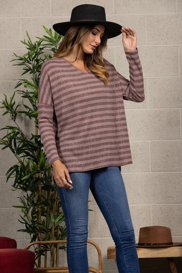 OCEAN BLUE STRIPPED & SPARKLED ALL OVER KNIT TOP B5570A