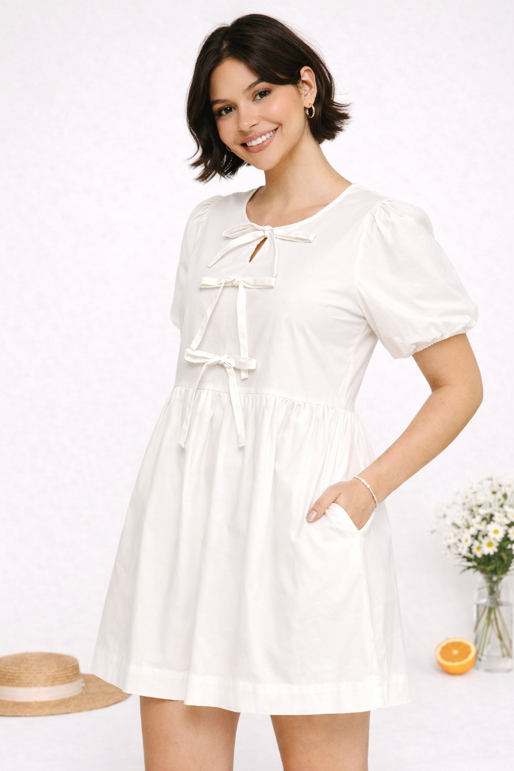 PLUS SIZE KEYHOLE ROUND NECK SOLID MINI DRESS-AVD51287XX