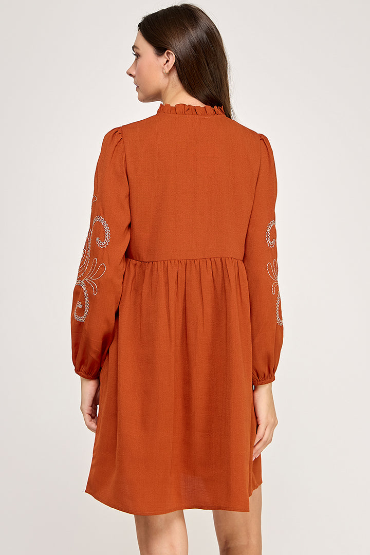 EMBROIDERED LONG SLEEVE DRESS