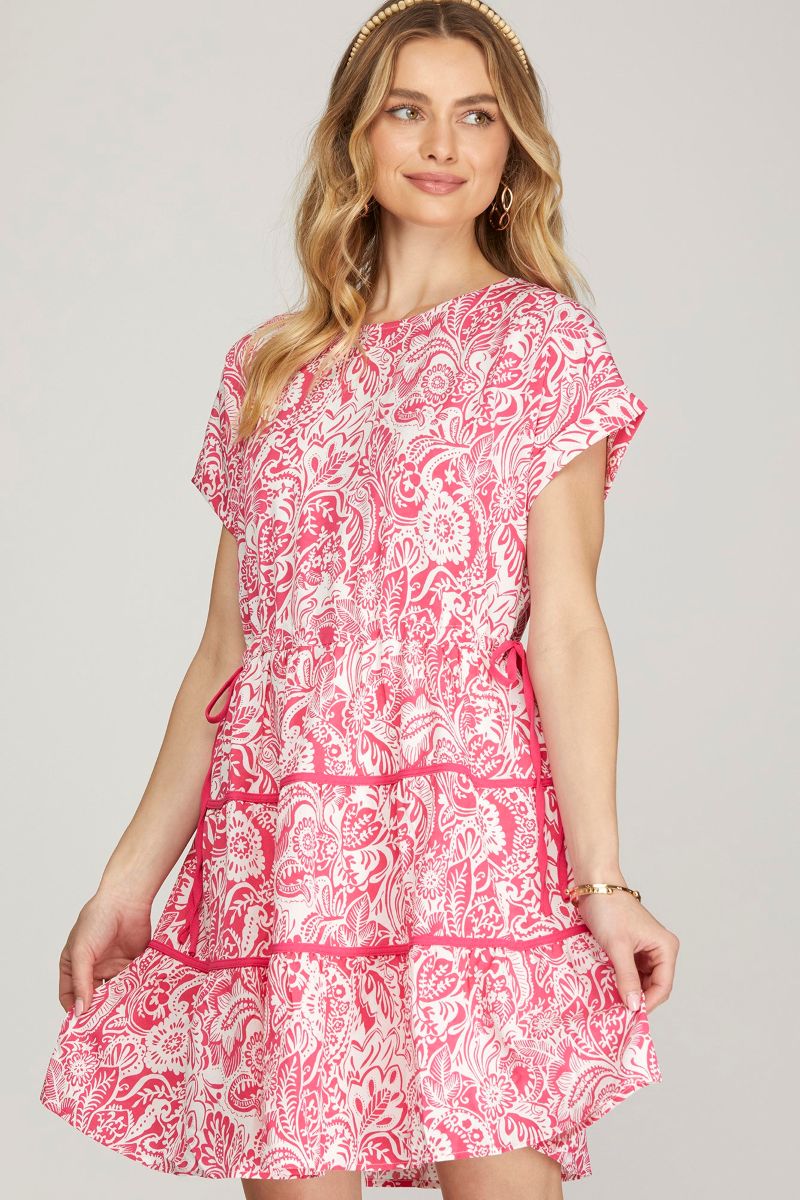 FLORAL DROP SHOULDER WOVEN MINI DRESS SKSY6843