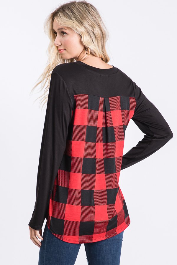 CHARCOAL SOLID & PLAID TOP HMST1792-15