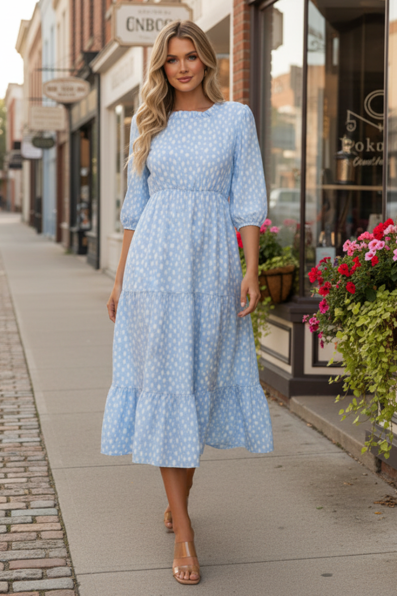 RELAXED EMPIRE WAIST FLOWY MIDI DRESS SHVL6089-A