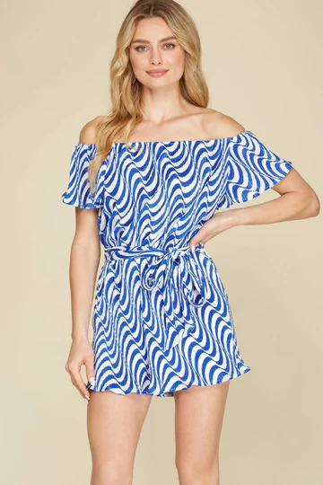 SHORT SLEEVES WAIST-TIE PLISSE ROMPER