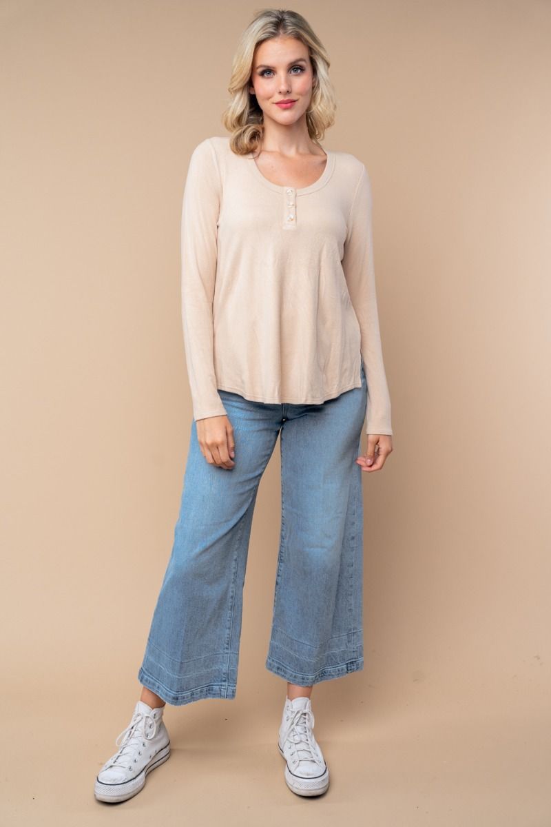 BUTTON UP LONG SLEEVE SOLID KNIT TOP-WBT25676XL