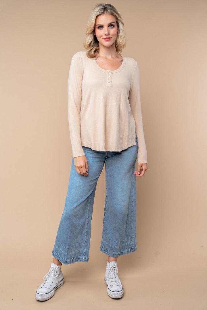 BUTTON UP LONG SLEEVE SOLID KNIT TOP-WBT25676XL