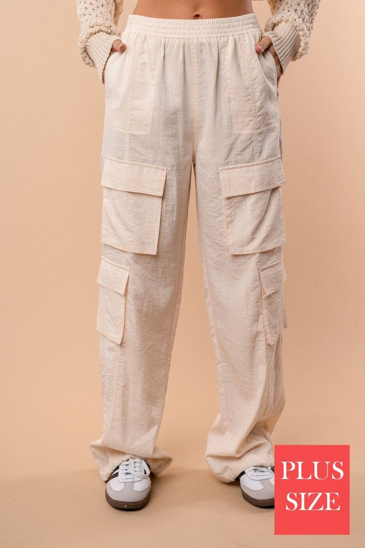 PLUS SIZE HIGH-WAISTED SOLID CARGO PANTS