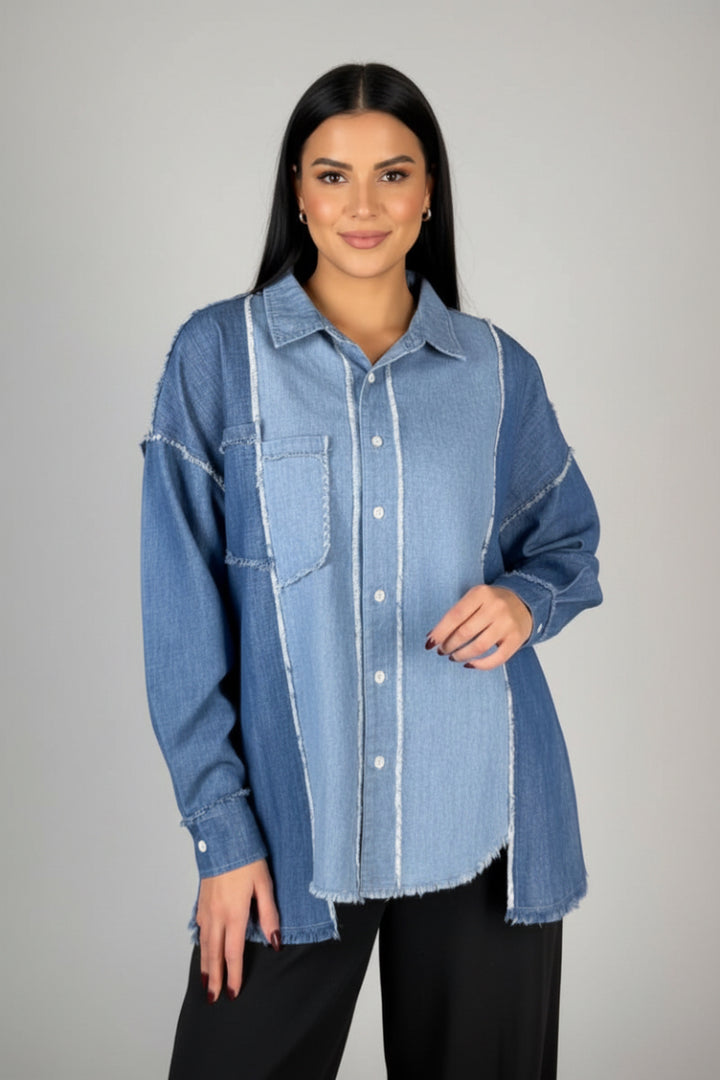 LONG SLEEVE PATCH DENIM SHACKET-WBT10560XL