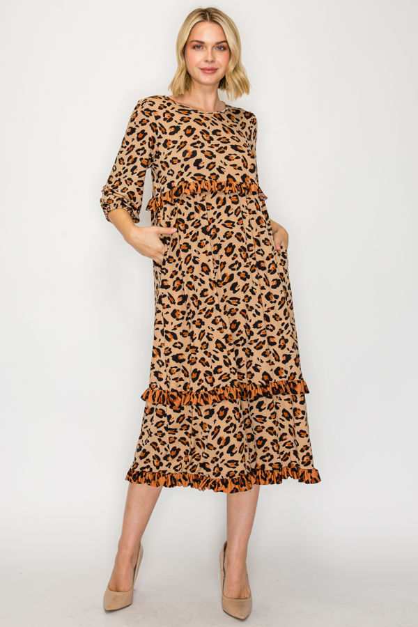 PLUS SIZE TIERED RUFFLE MIDI DRESS WITH SIDE POCKETS