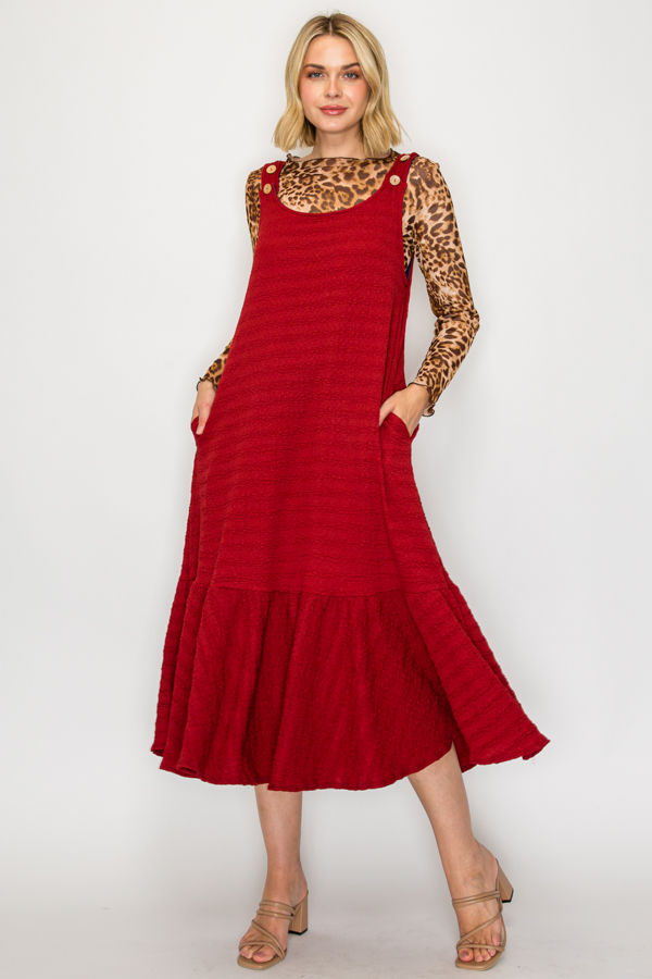 PLUS SIZE JUMPER DRESS FEATURING BUTTON STRAP DETAILS