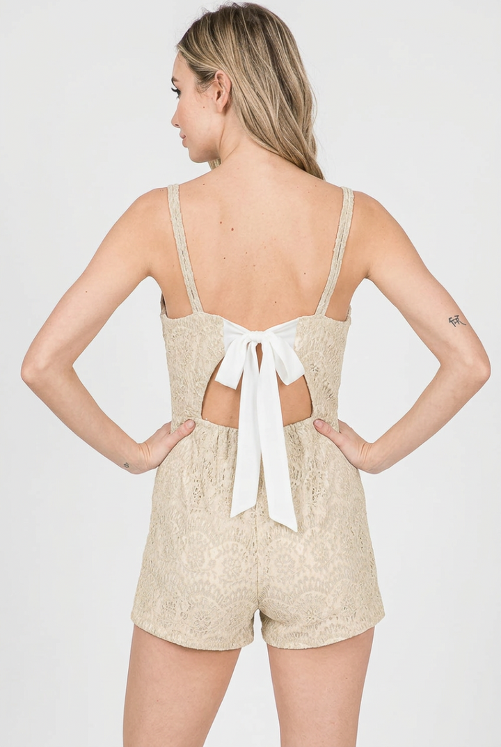 SLEEVELESS STRAP BUTTON-UP FRONT BACK-TIE ROMPER HMR1025