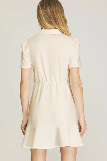 CORAL RED COLLARED WRAP W/ JEWEL BUTTONS WOVEN MINI DRESS SKSY6546