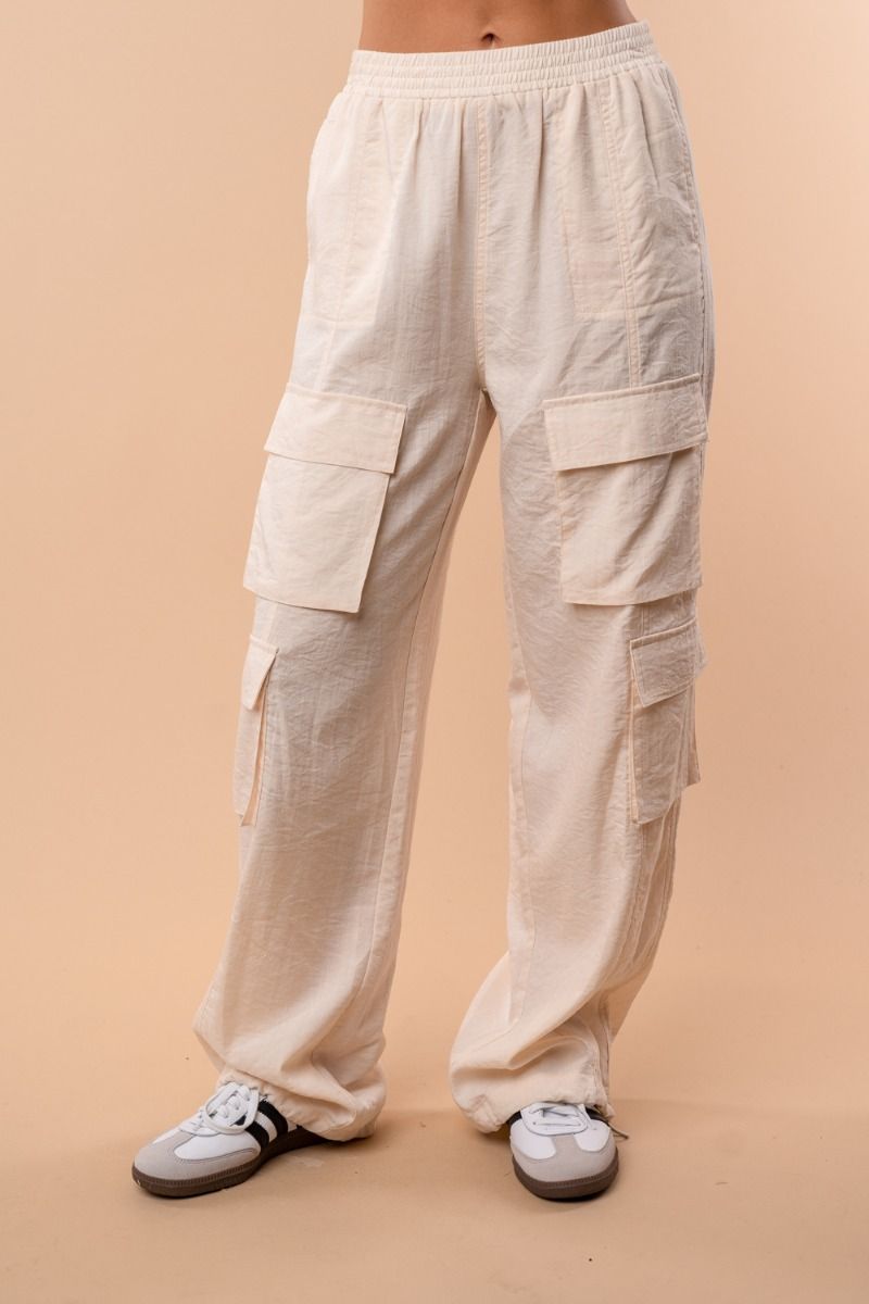HIGH-WAISTED SOLID CARGO PANTS