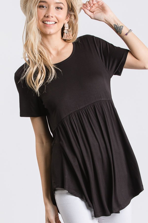 NAVY SHORT SLEEVES BABYDOLL TUNIC TOP HMST1518S