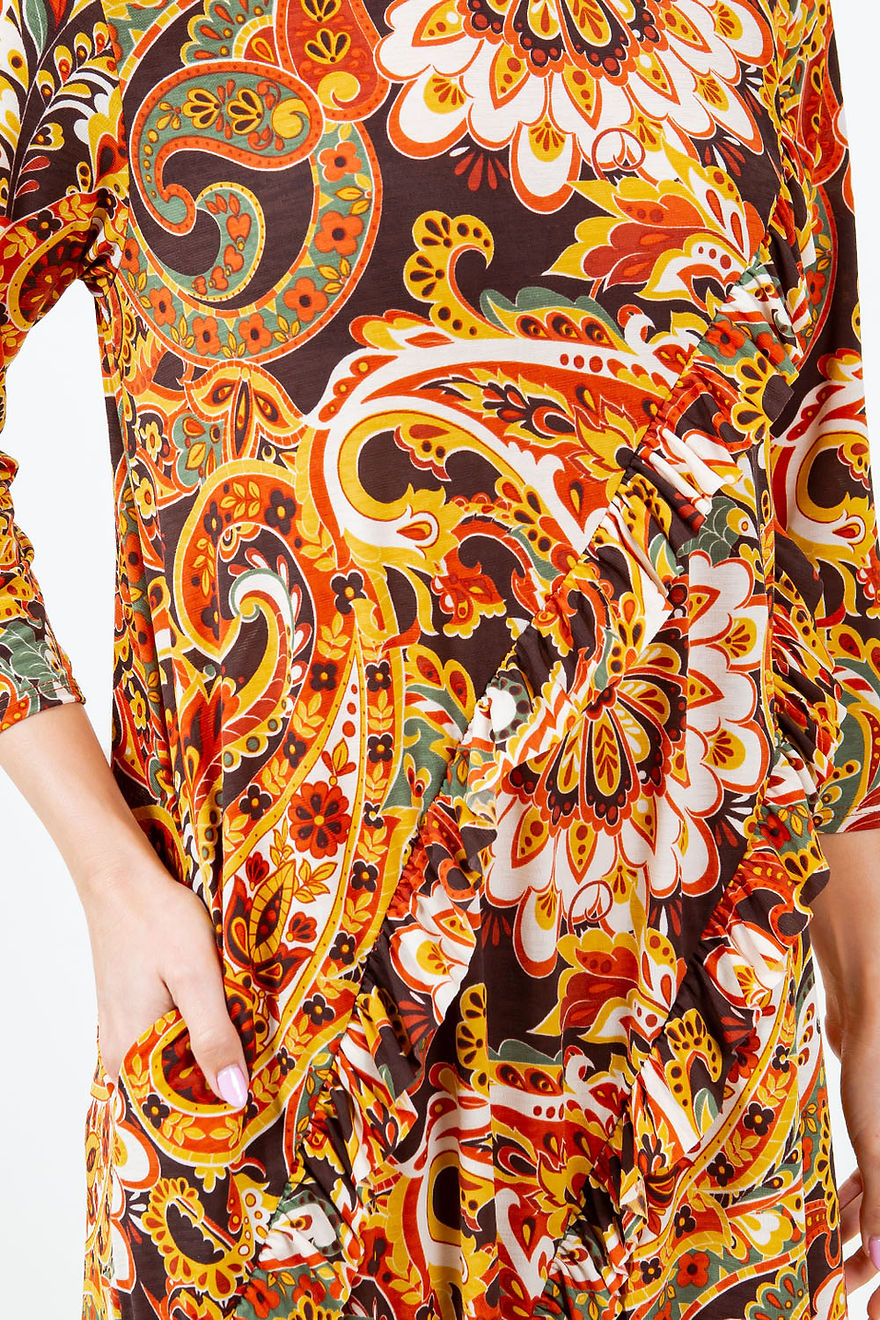 MULTI COLOR MOCK NECK MIDI DRESS W/SIDE POCKET