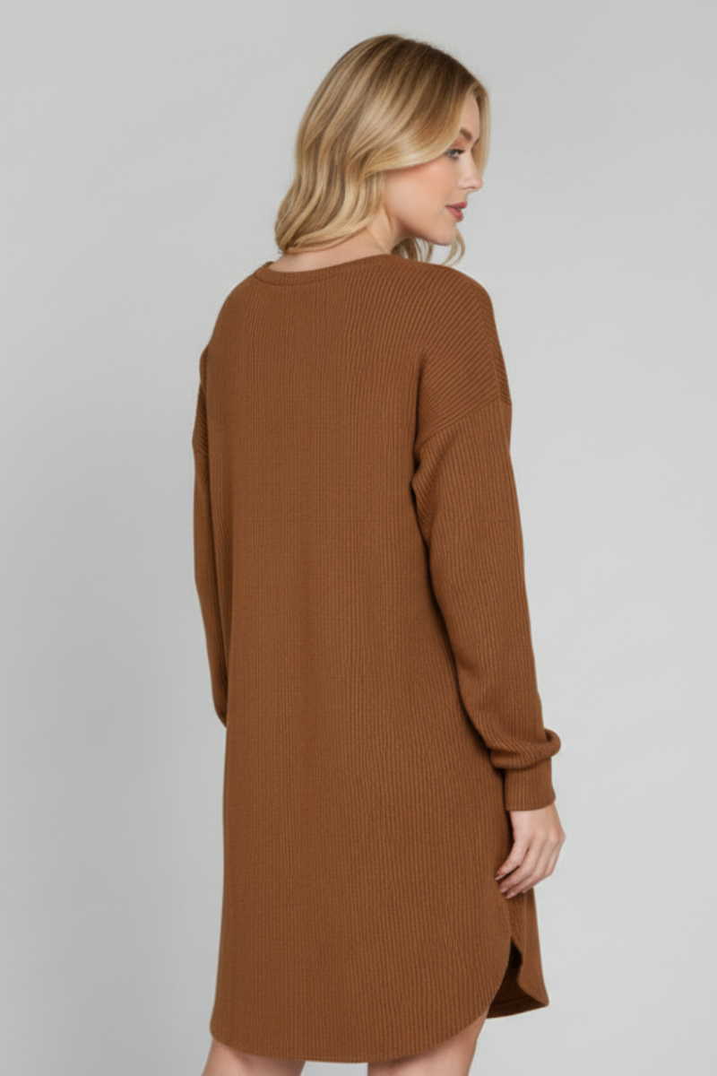 PLUS SIZE LONG PUFF SLEEVE SOLID URBAN RIBBED MINI DRESS