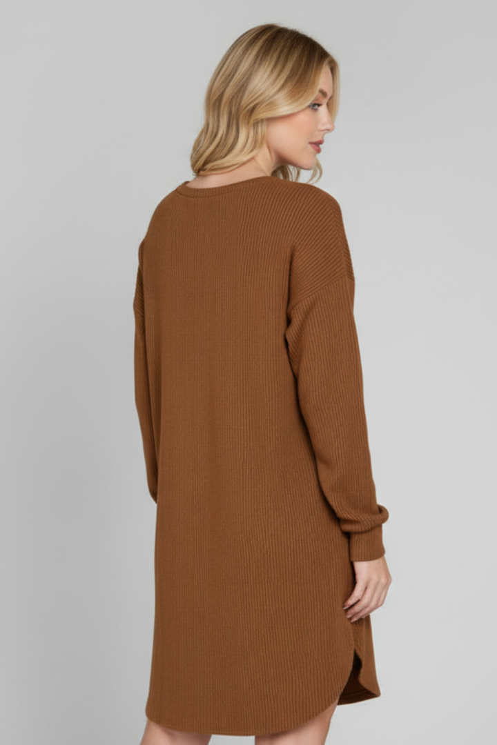 PLUS SIZE LONG PUFF SLEEVE SOLID URBAN RIBBED MINI DRESS
