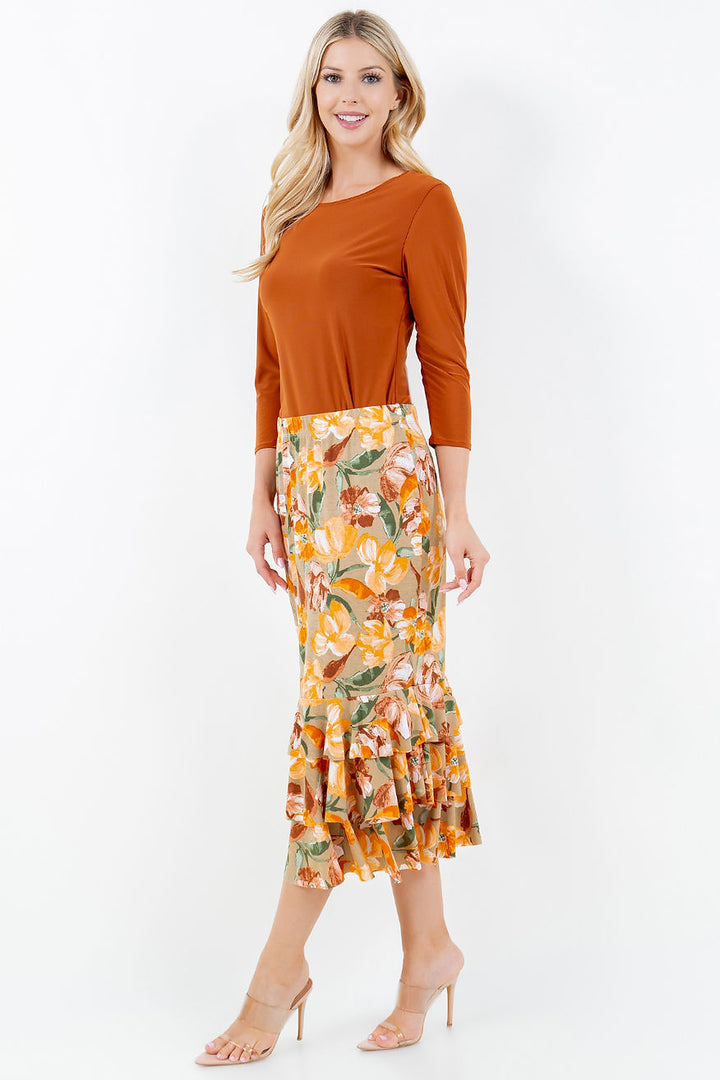 PLUS SIZE A-LINE RUFFLE MIDI SKIRT