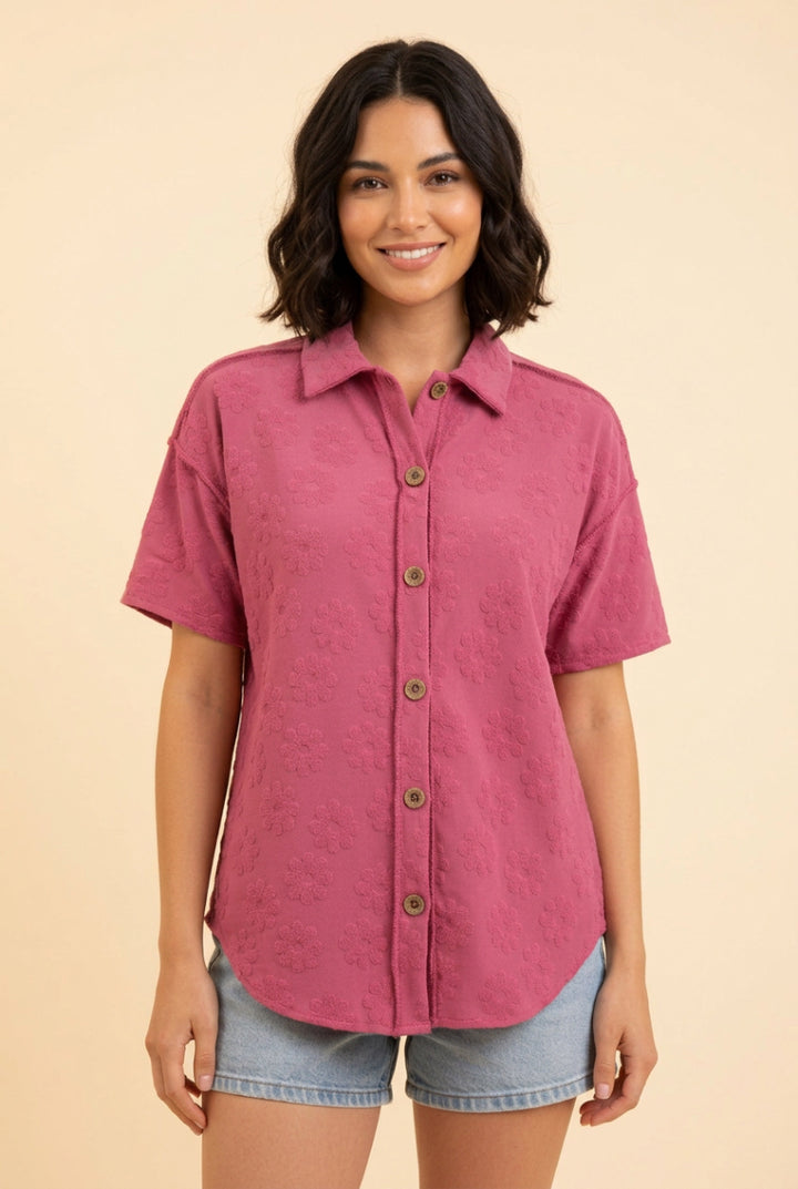 BUTTON DOWN SHORT SLEVE TOP HMET7805-12