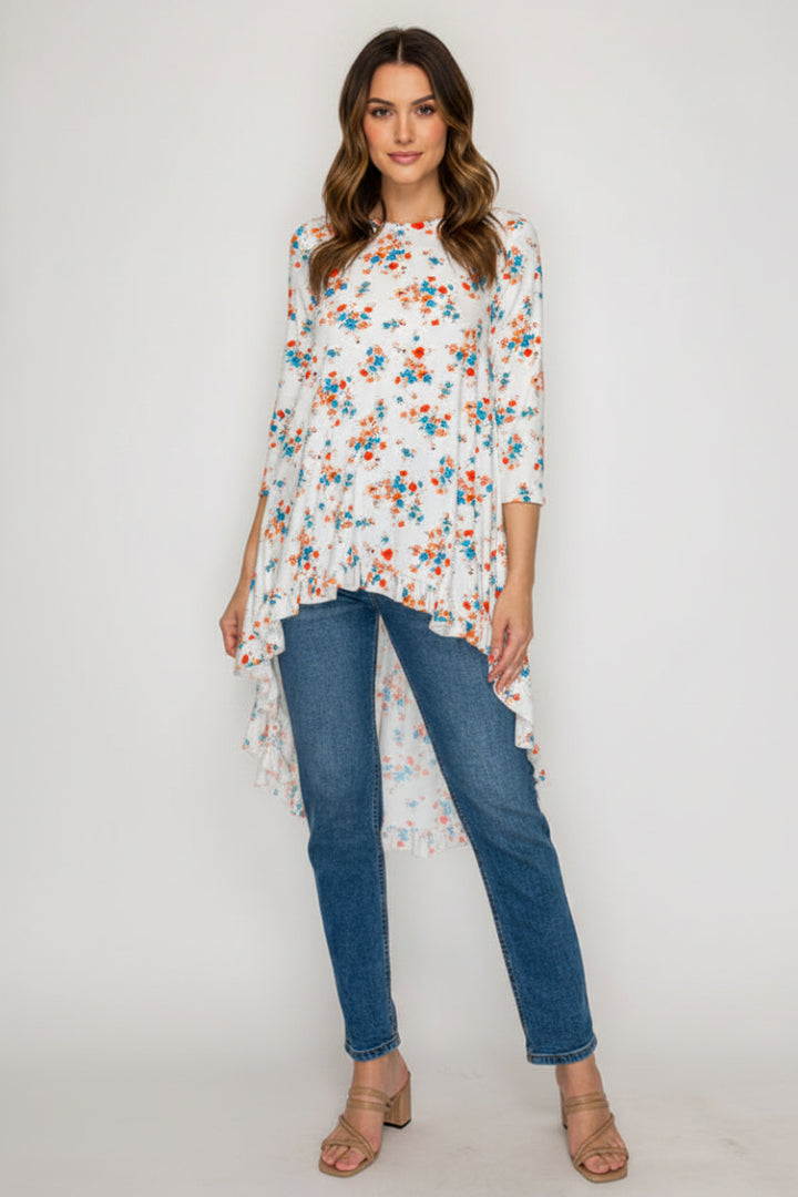 3/4 SLEEVES HIGH LOW TUNIC TOP-SHB5789-PRT
