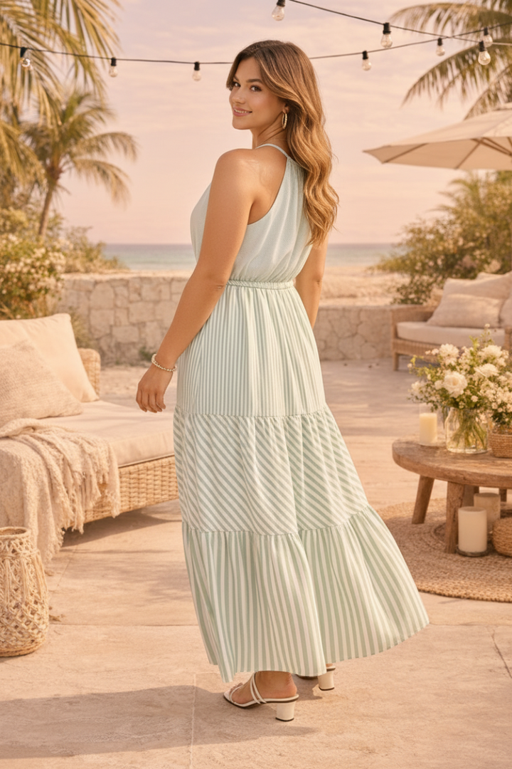 SLEEVELESS HALTER MULTY STRIPE MAXI DRESS AVM51289XX
