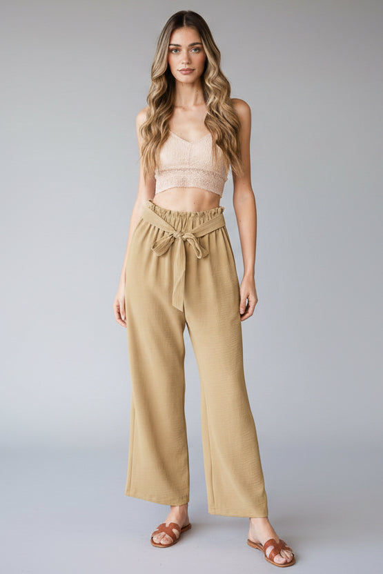 PLUS SIZE SOLID CASUAL PANTS WITH PAPERBAG WAISTBAND-HMET6700