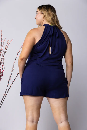 MAGENTA HALTER NECK SIDE POCKETS PLUS SIZE ROMPER-SP1013SX