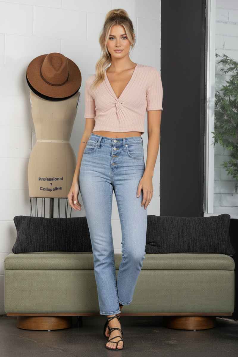SURPLICE KNIT CROP TOP L4305