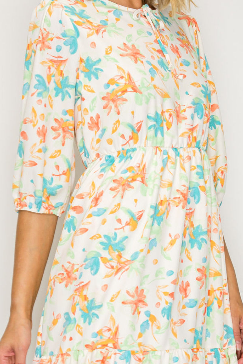 RELAXED FIT ROUND TIE NECK MIDI DRESS SHVL5994-G