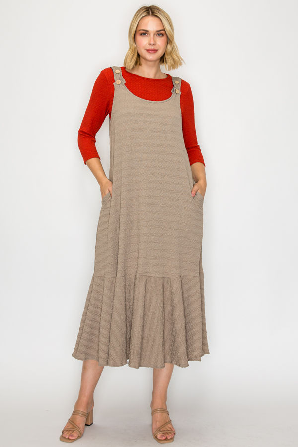 JUMPER DRESS FEATURING BUTTON STRAP DETAILS