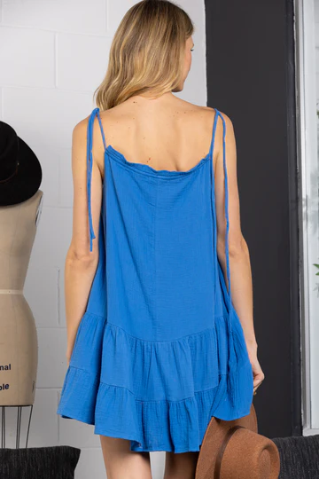 ORANGE SPAGHETTI STRAP RUFFLED HEM CAMI MINI DRESS-DC50905SA