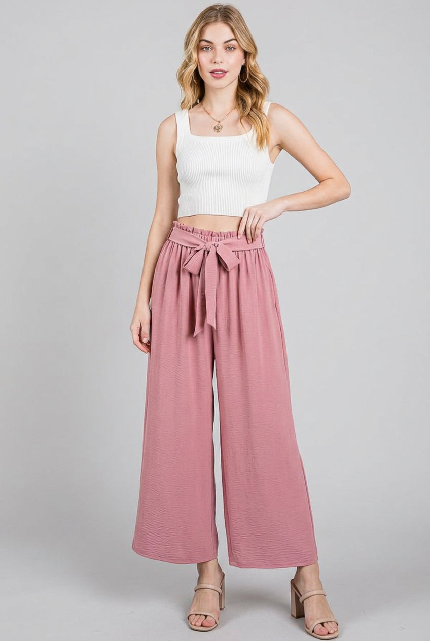 SOLID CASUAL PANTS WITH PAPERBAG WAISTBAND-HMEP6772-10