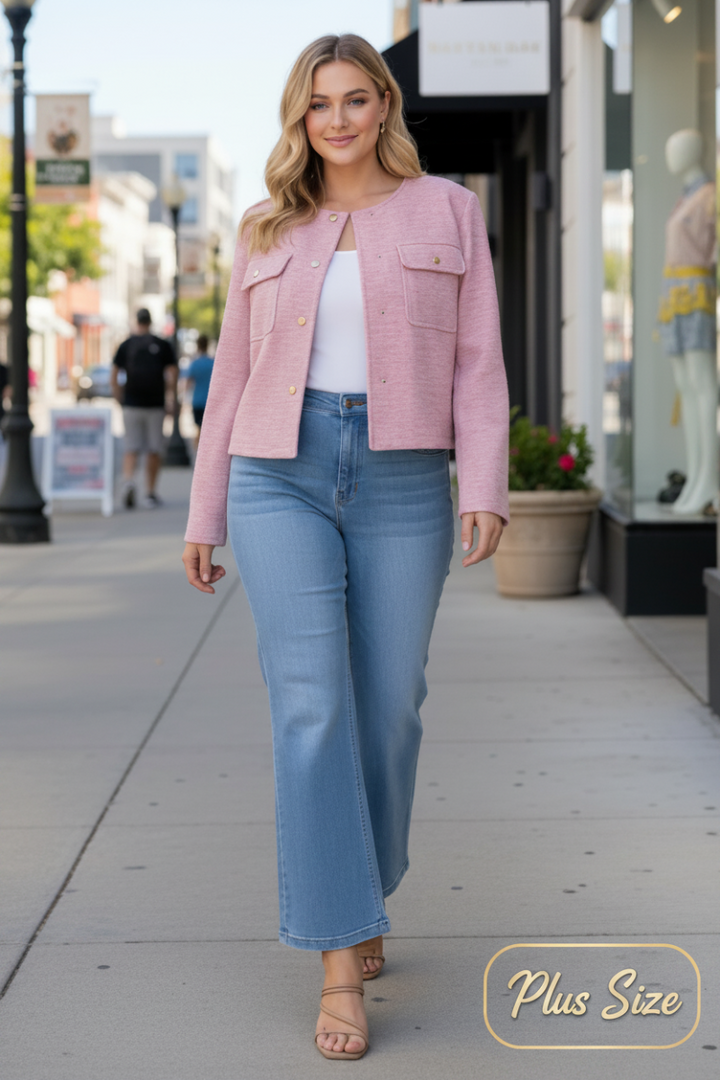 PLUS SIZE BUTTON DOWN JACKET-WBT10770P *
