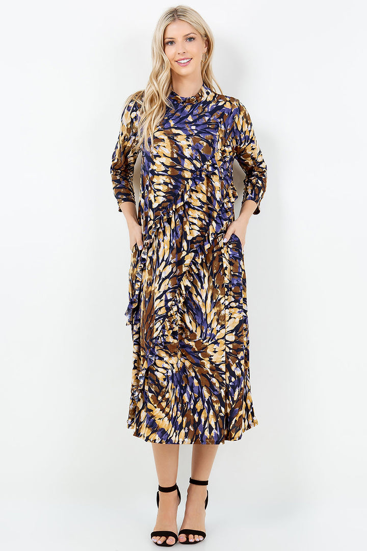 PURPLE MOCK NECK PLUS SIZE MIDI DRESS W/SIDE POCKET