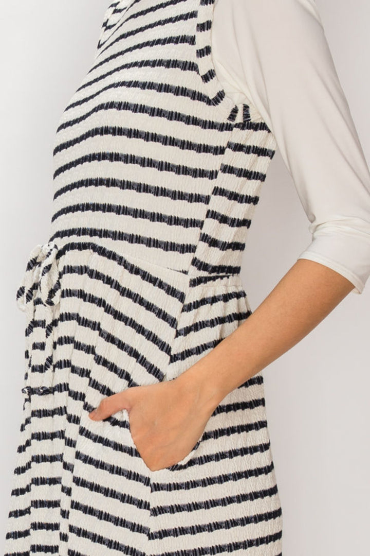 HORIZONTAL STRIPED MIDI JUMPER DRESS