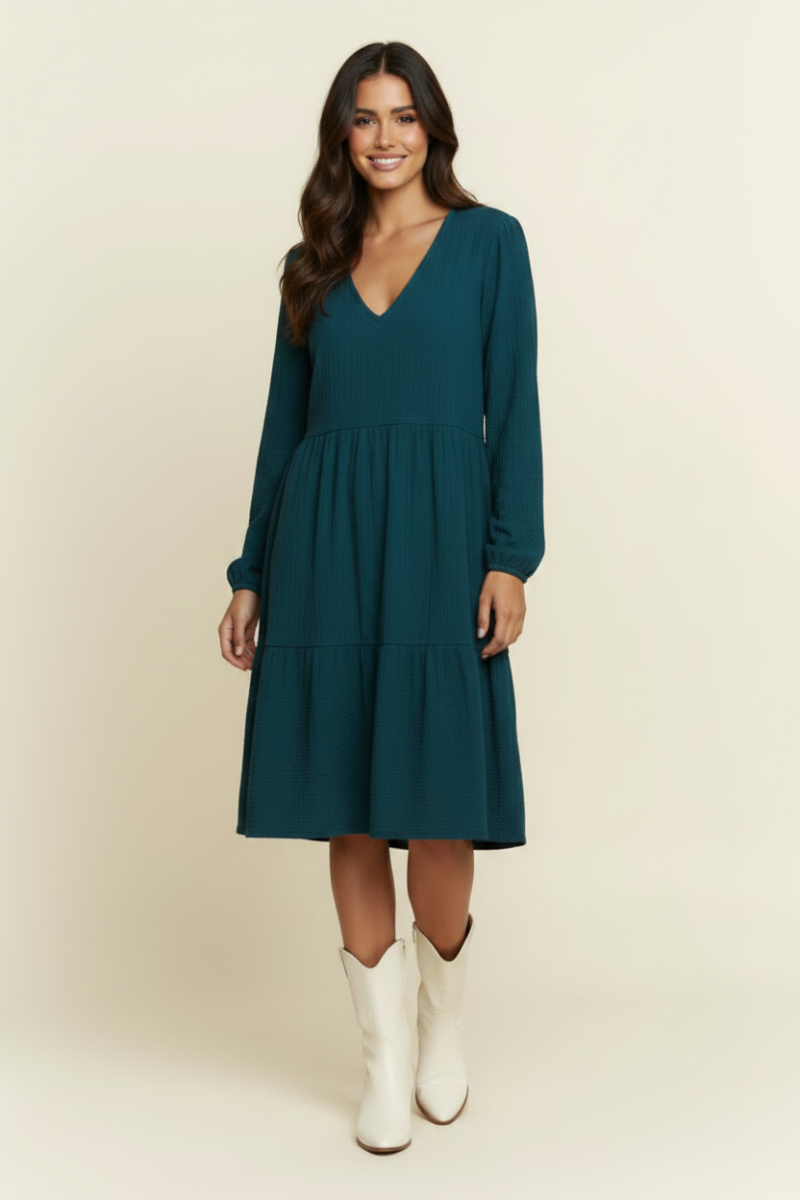 MANDARIN COLLAR TIERED MINI DRESS HMED6794