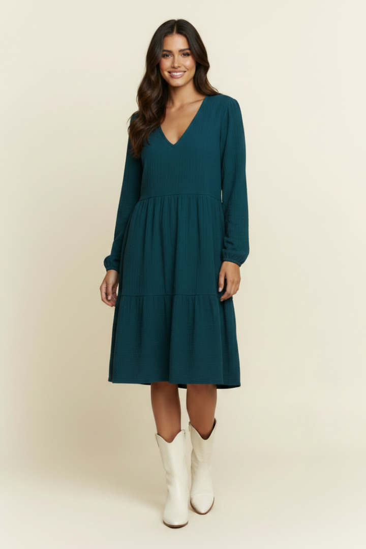 MANDARIN COLLAR TIERED MINI DRESS HMED6794
