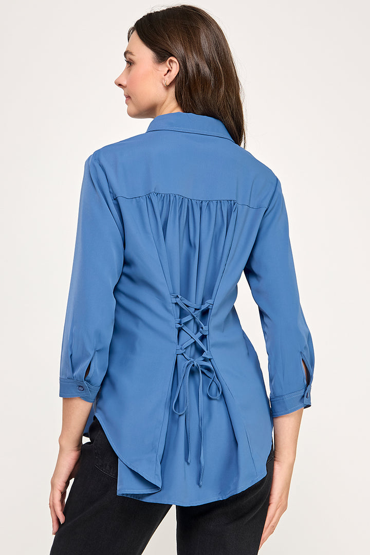 BUTTON DOWN 3/4TH SLEEVE BLOUSE