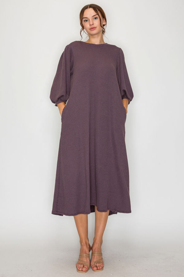 PLUS SIZE CHIC MIDI DRESS WITH BALLOON SLEEVES