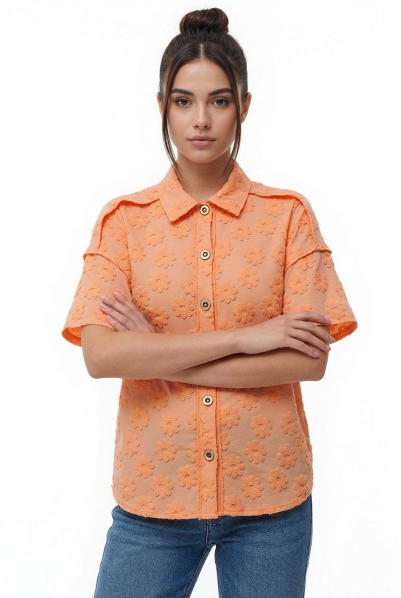 PLUS SIZE BUTTON DOWN SHORT SLEVE TOP HMET7805-12