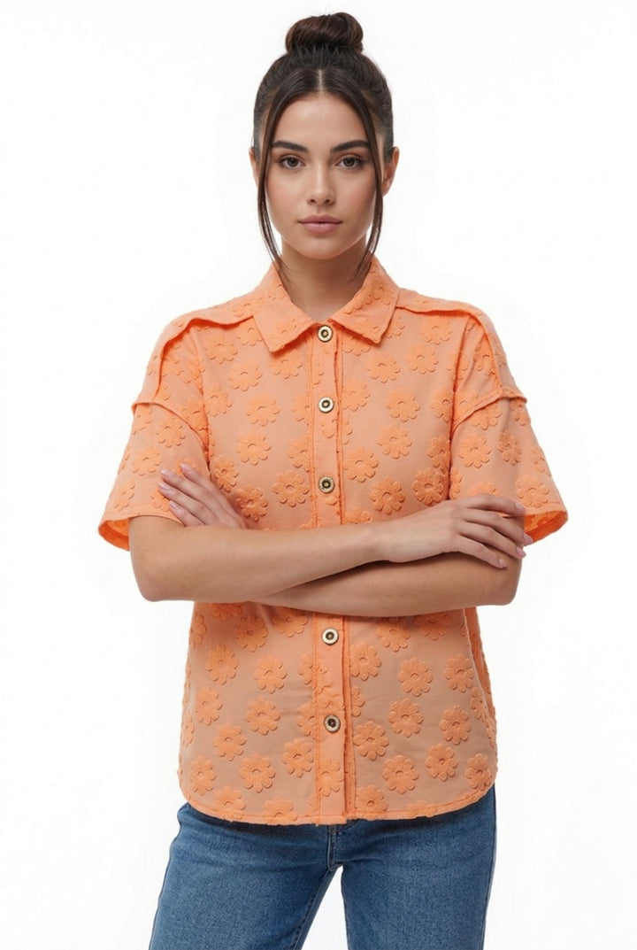 PLUS SIZE BUTTON DOWN SHORT SLEVE TOP HMET7805-12