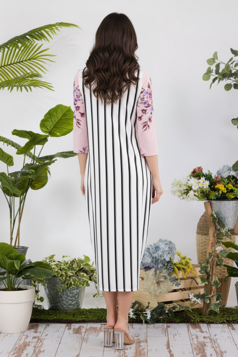STRIPE FLORAL CONTRAST MIDI-DRESS-CLCD43837D