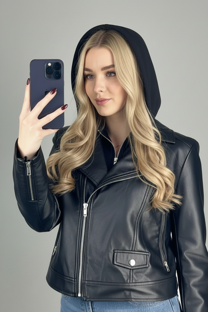 BLACK ZIP-UP PU LATHER JACKET-WBT11139XL
